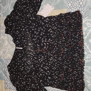 Free People Black Floral Blouse Size XL